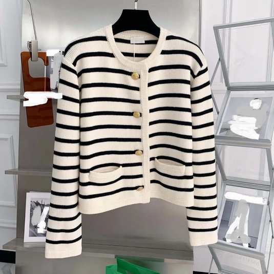 Striped Knitted Sweater Cardigan for Women Long Sleeve Top Casual Cardigans