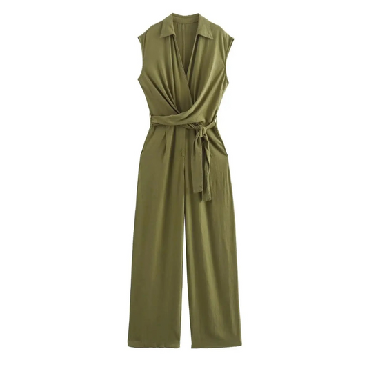 LINEN BLEND KNOTTED WIDE-LEG JUMPSUIT