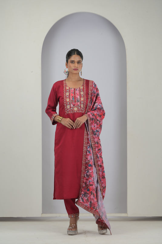 Regal Maroon Heritage Kurta Ensemble