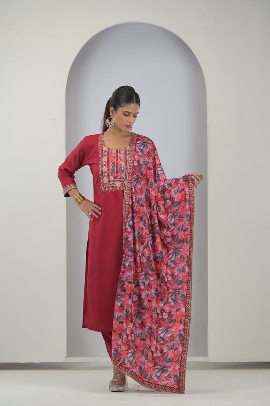 Regal Maroon Heritage Kurta Ensemble