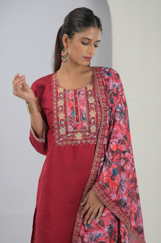 Regal Maroon Heritage Kurta Ensemble