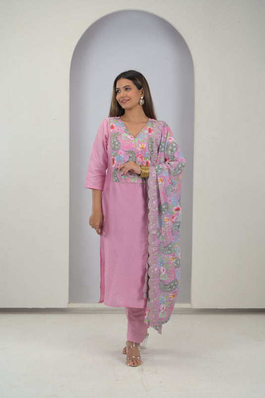 Cotton Bloom Embroidered 3-Piece Set