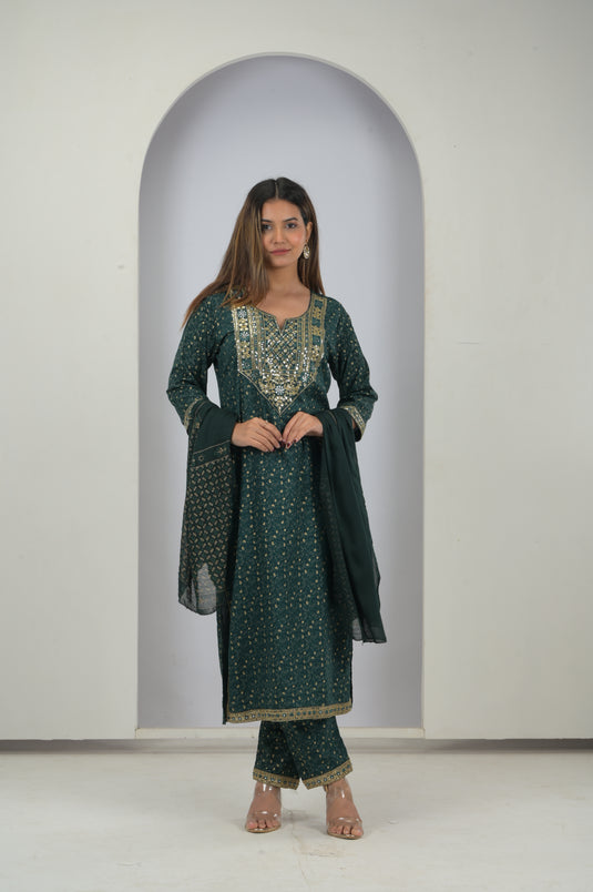 Olive Luxe Embroidered Rayon Set