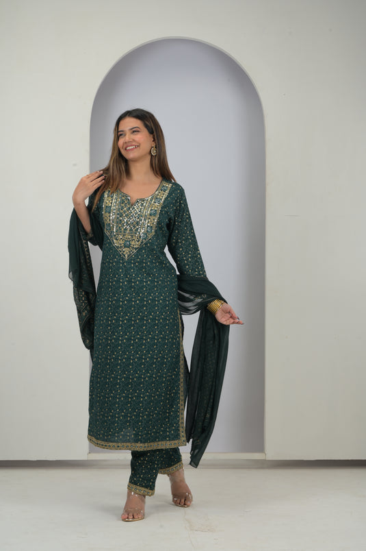 Olive Luxe Embroidered Rayon Set