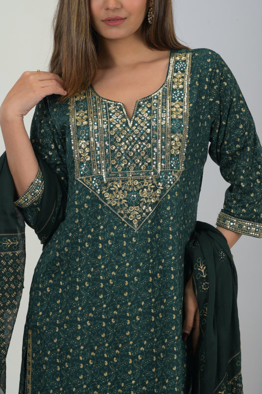 Olive Luxe Embroidered Rayon Set