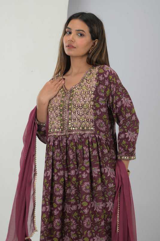 Luxe Wine Embroidered Rayon Traditionals