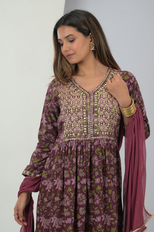 Luxe Wine Embroidered Rayon Traditionals