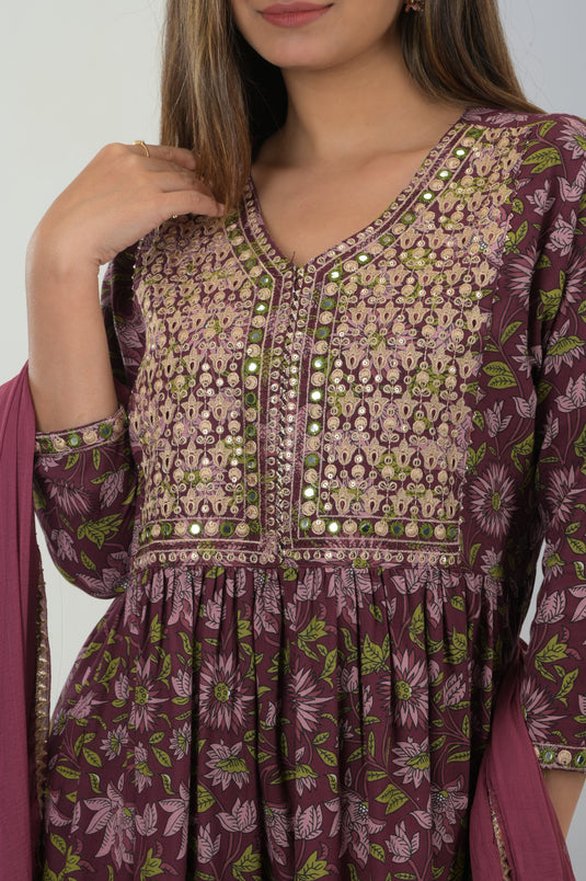 Luxe Wine Embroidered Rayon Traditionals